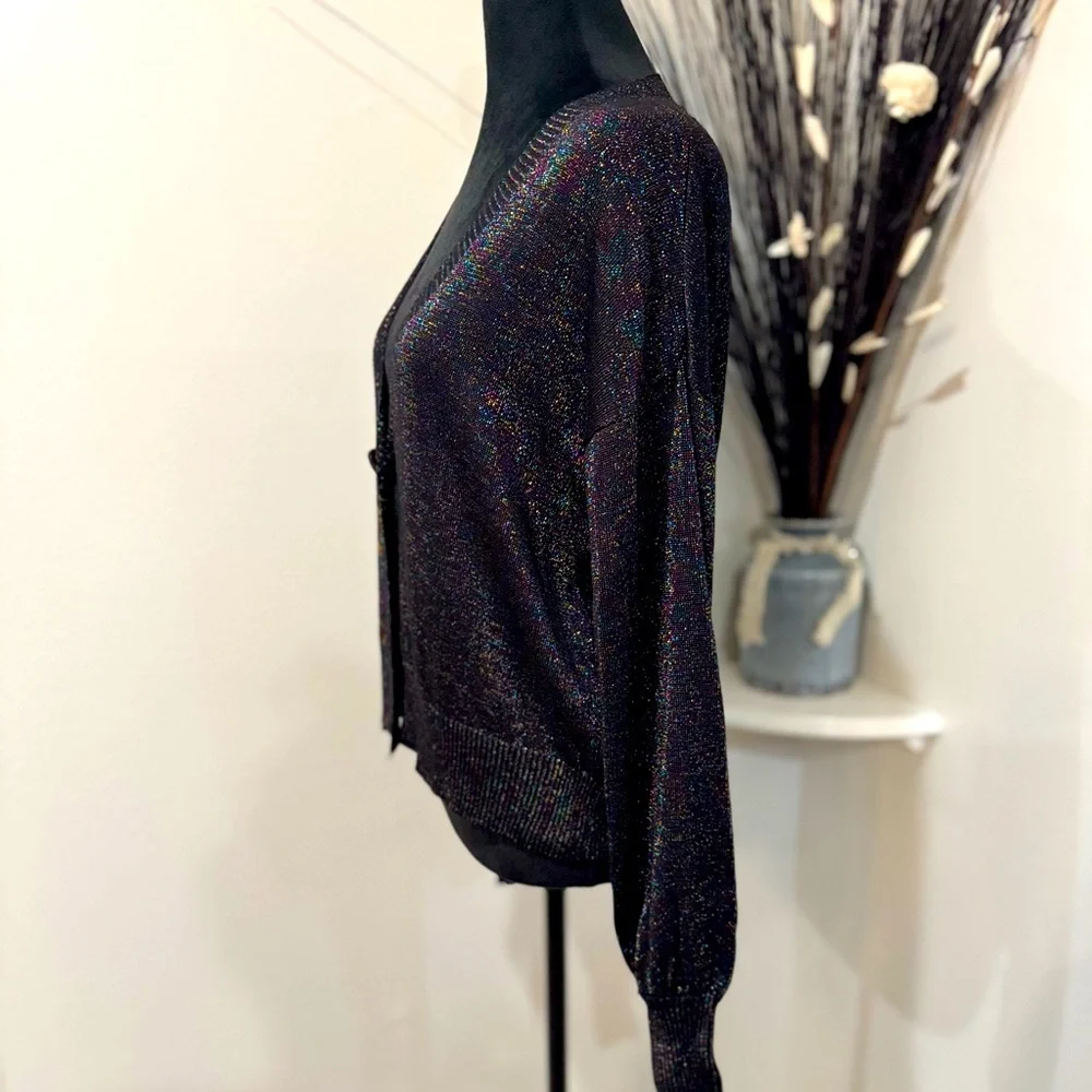 Joseph A Shimmer Cardigan | Holiday Glam Sweater | Sparkle Knit S